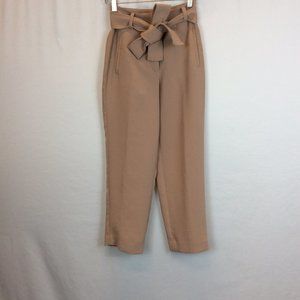 Aritzia Wilfred Taupe Tie Front Belted High Waist Crepe Pants